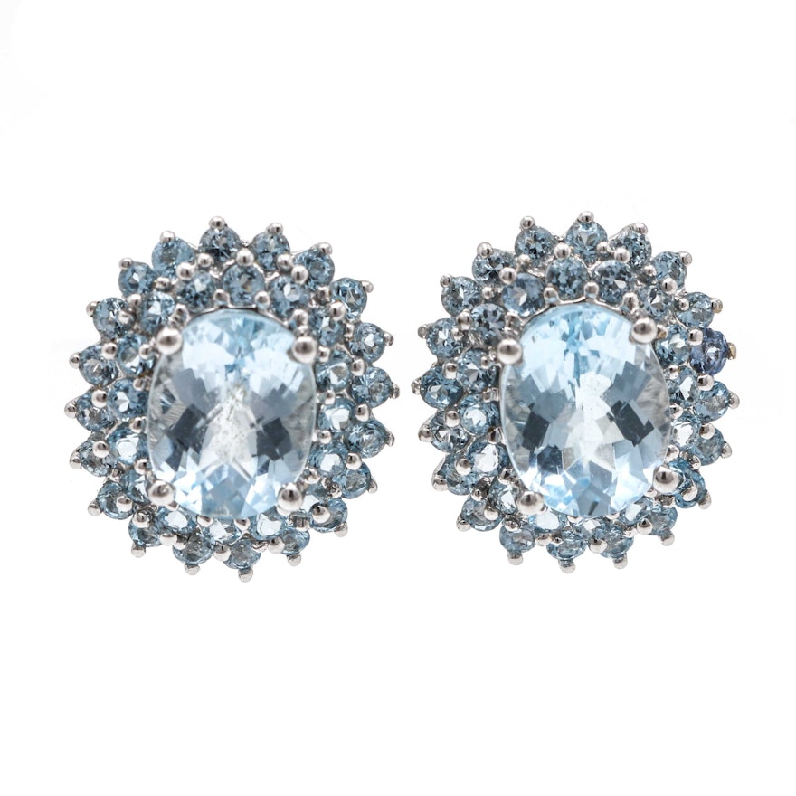 14K White Gold Blue Topaz and Aquamarine Earrings