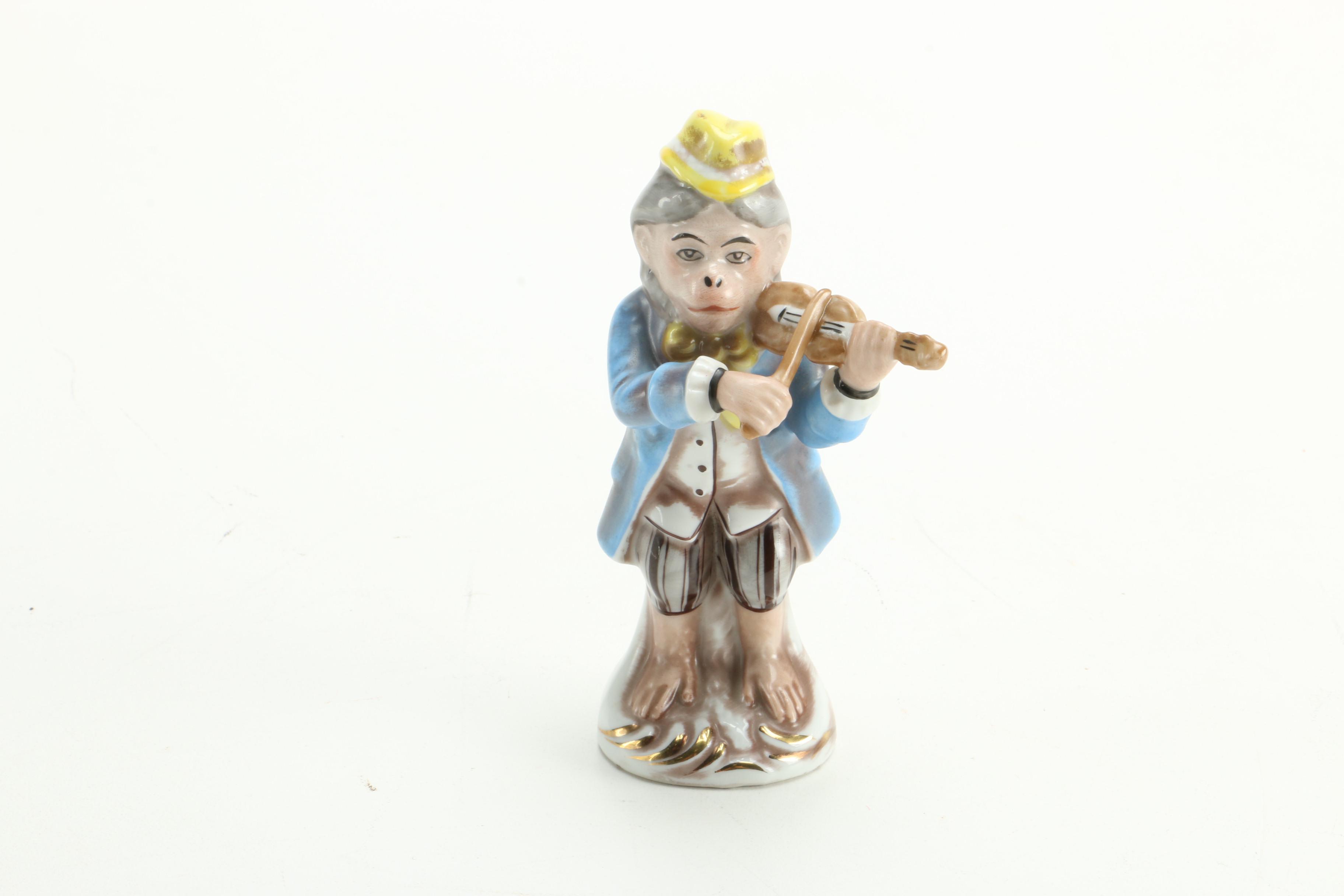 Porcelain Colonial Attire Monkey Musician Figurines