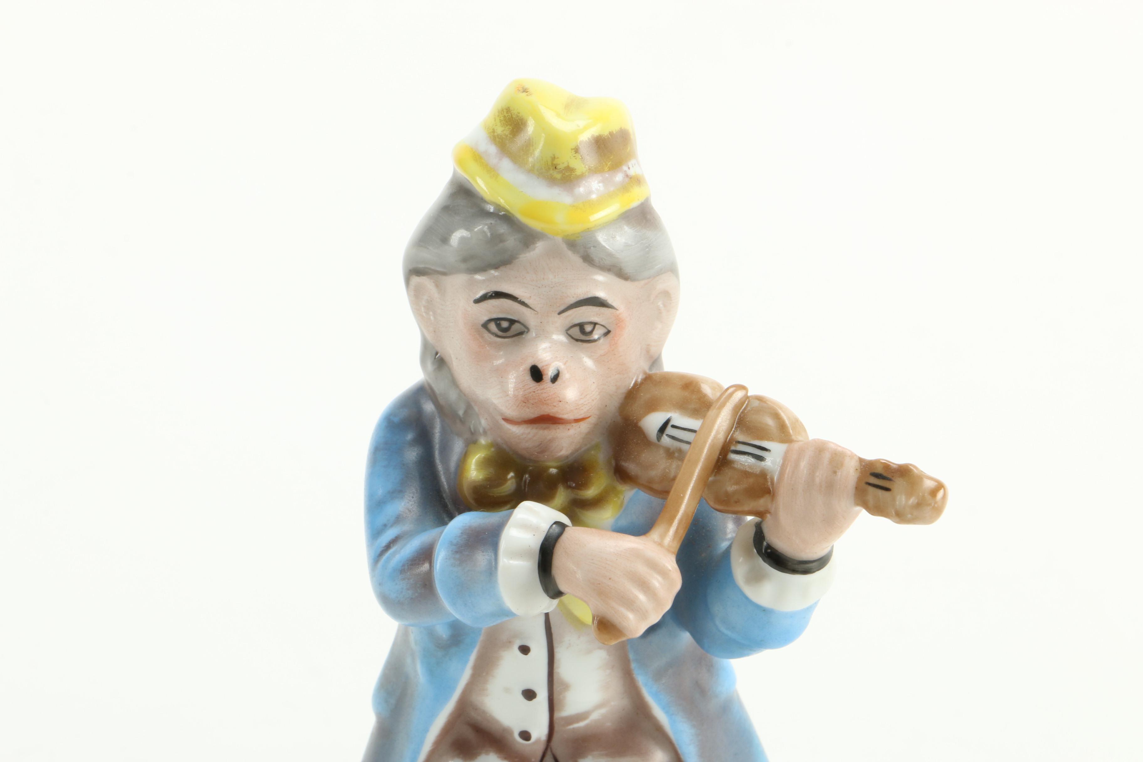 Porcelain Colonial Attire Monkey Musician Figurines