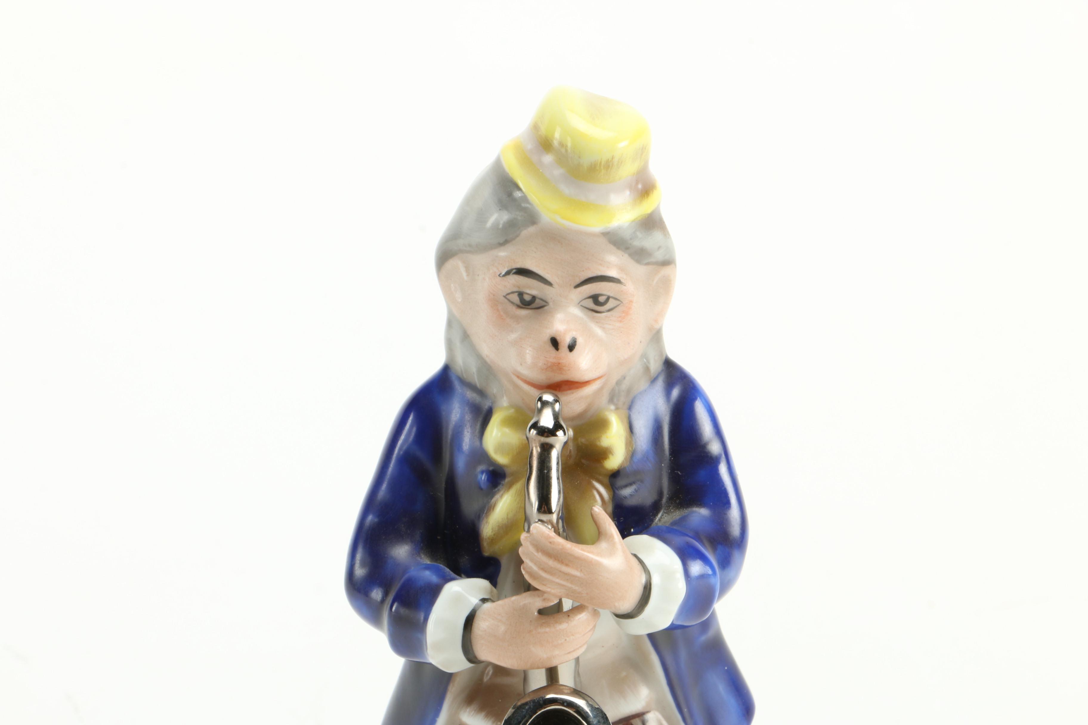 Porcelain Colonial Attire Monkey Musician Figurines