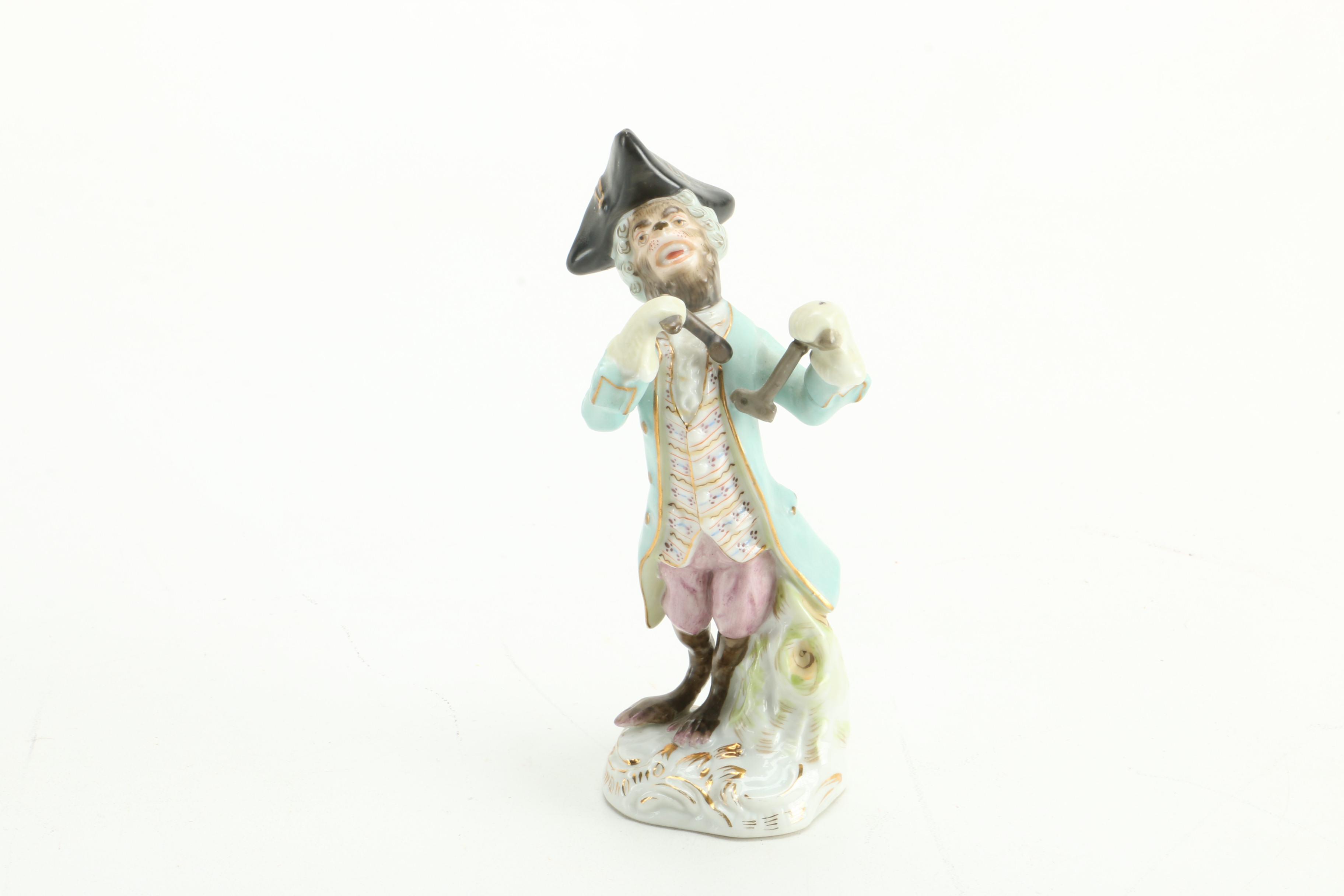 Porcelain Colonial Attire Monkey Musician Figurines