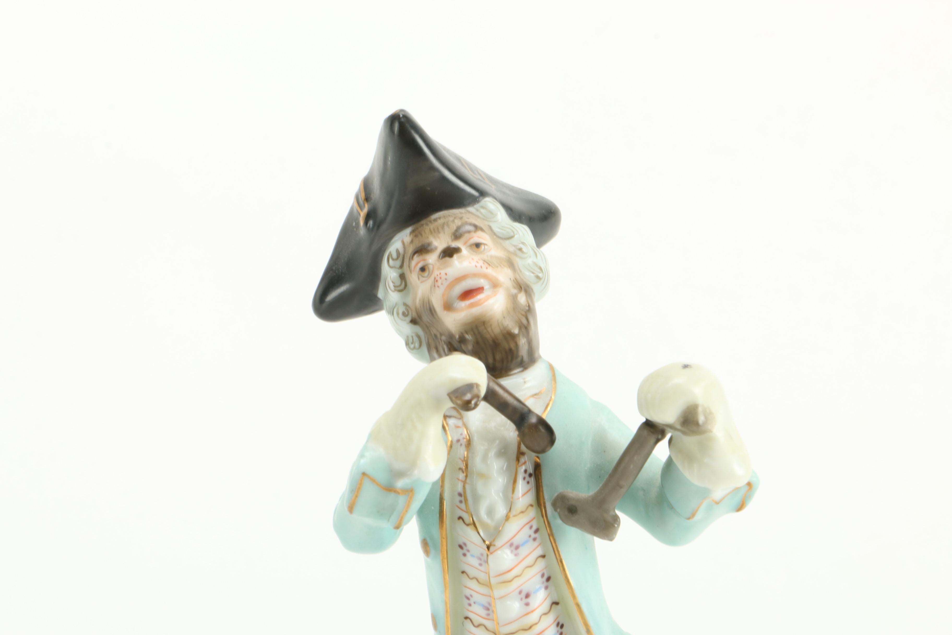 Porcelain Colonial Attire Monkey Musician Figurines