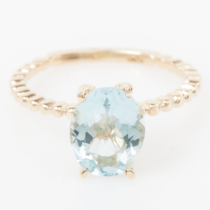 14K Yellow Gold and 2.50 Carat Aquamarine Solitaire Ring