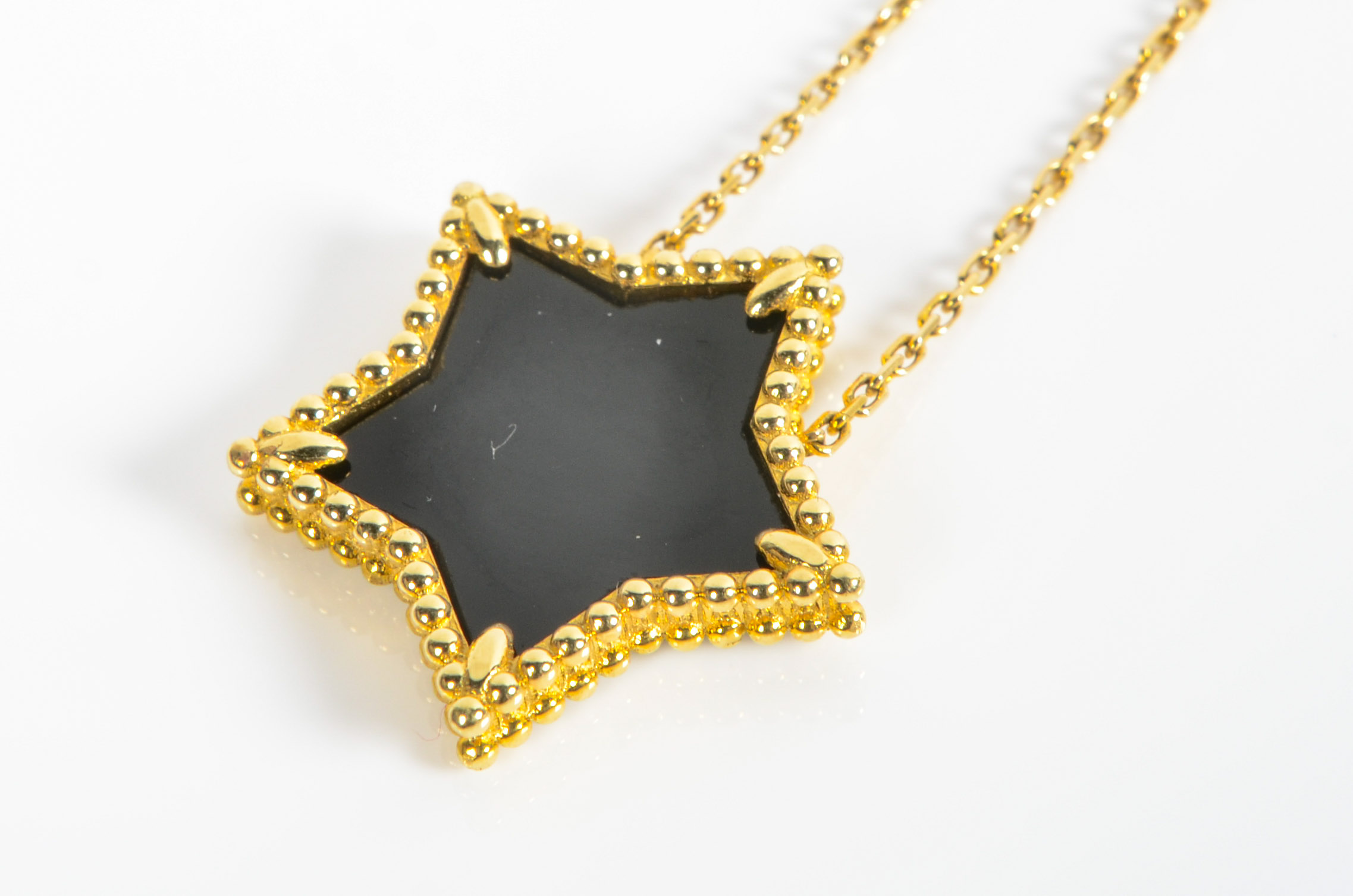 14K Gold Onyx Star Necklace