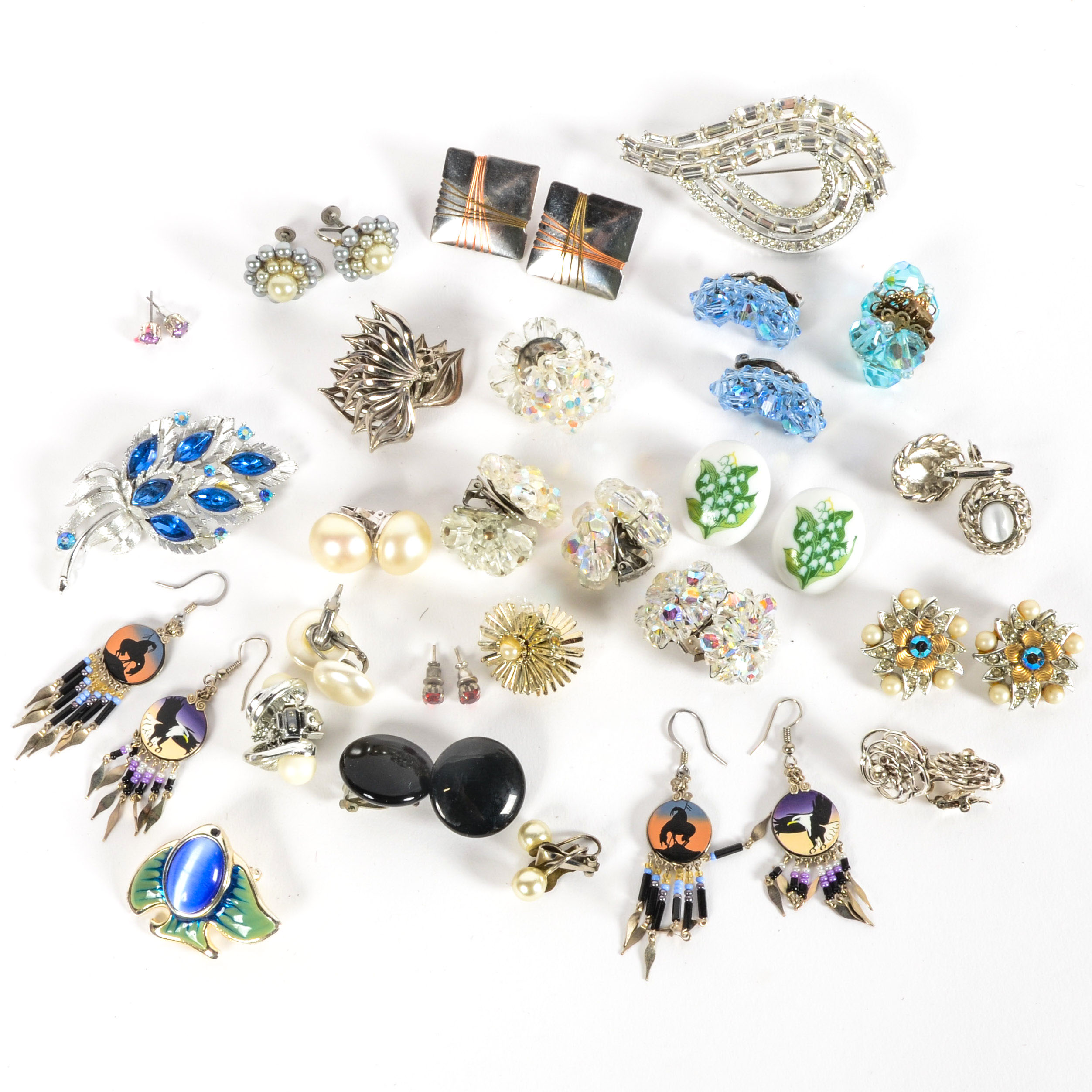 Variety of Silvertone Costume Earrings and Other Jewelry