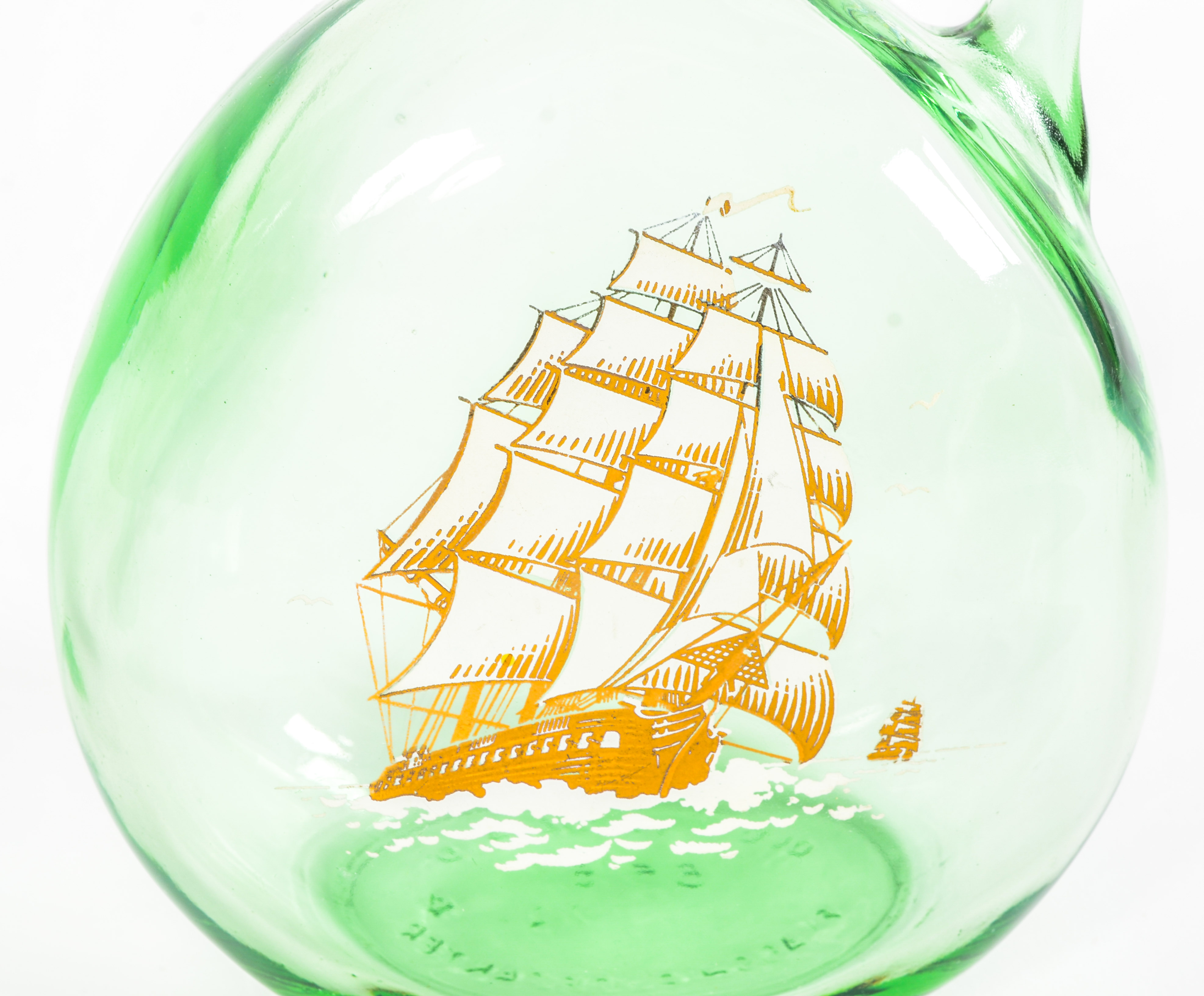 Green Glass Hurricane Lamp and Decanter