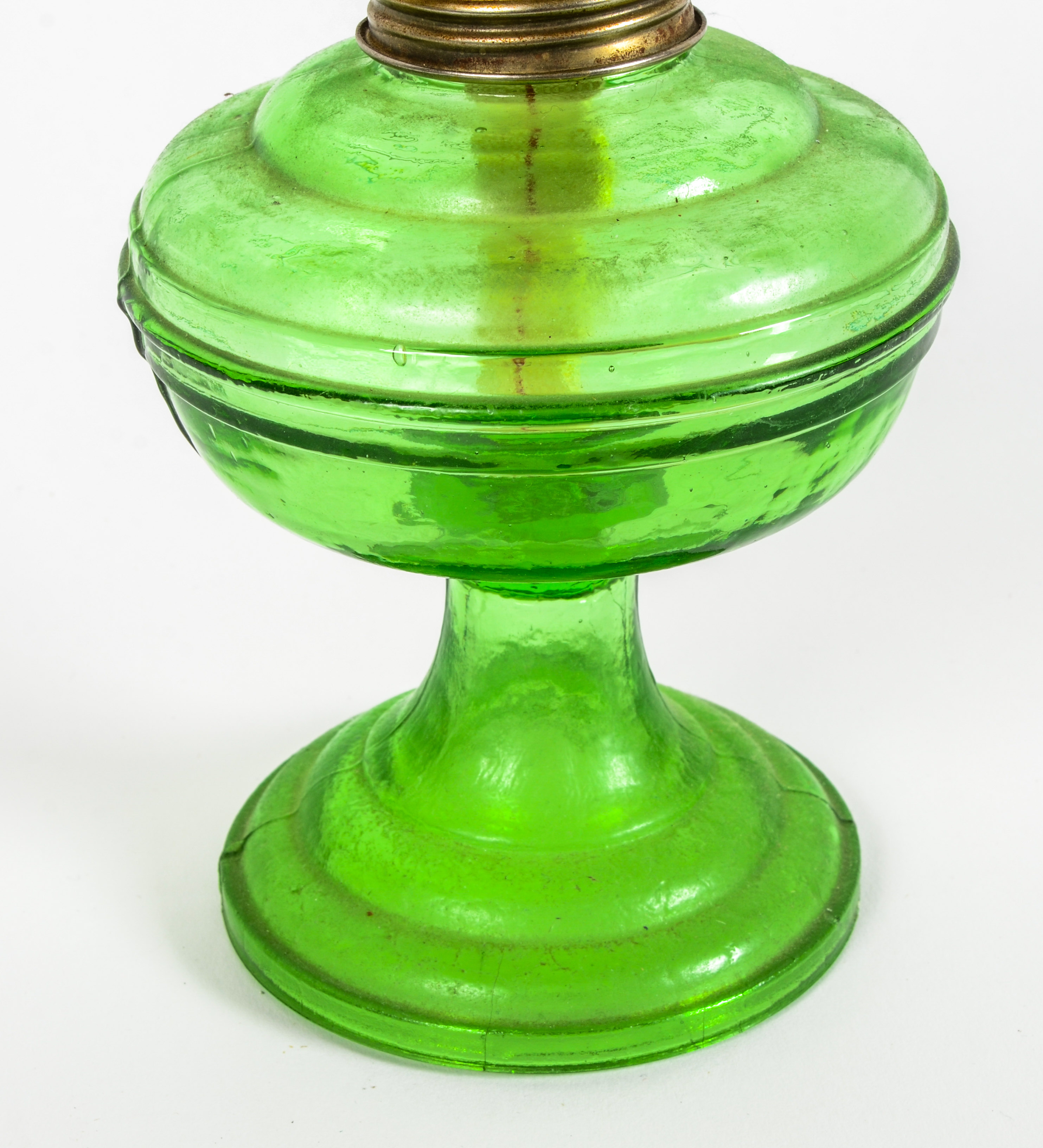 Green Glass Hurricane Lamp and Decanter