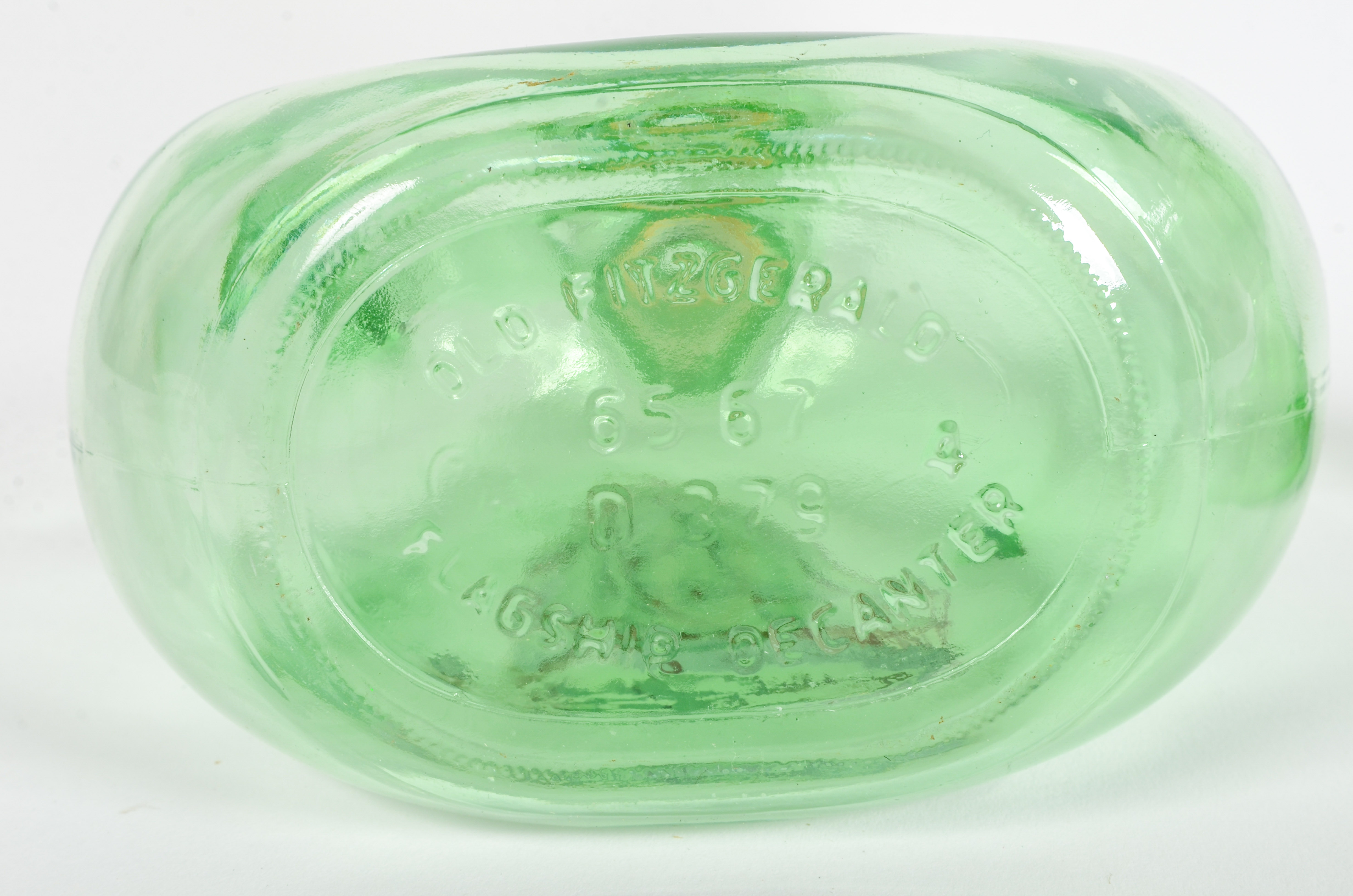 Green Glass Hurricane Lamp and Decanter