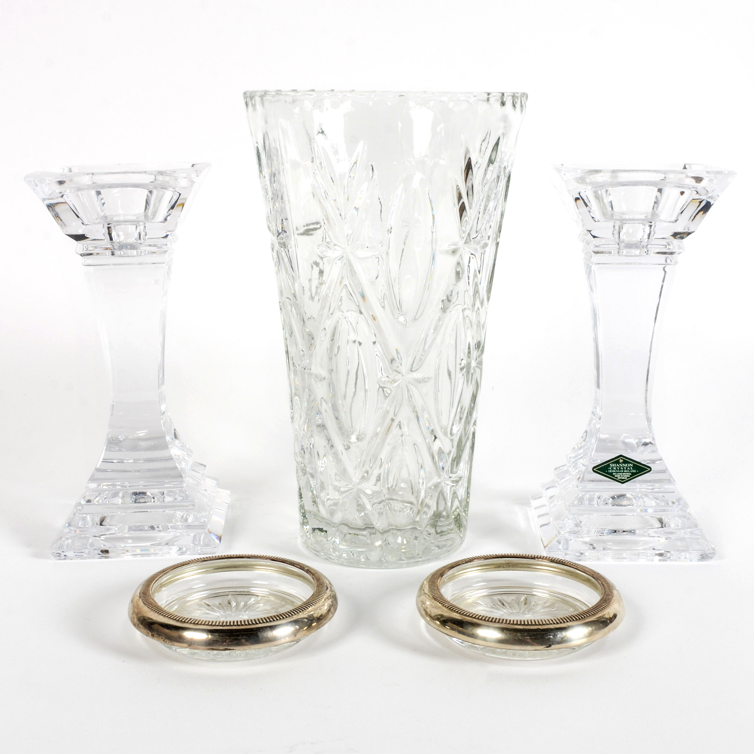 Crystal Vase with Candlesticks and Coasters