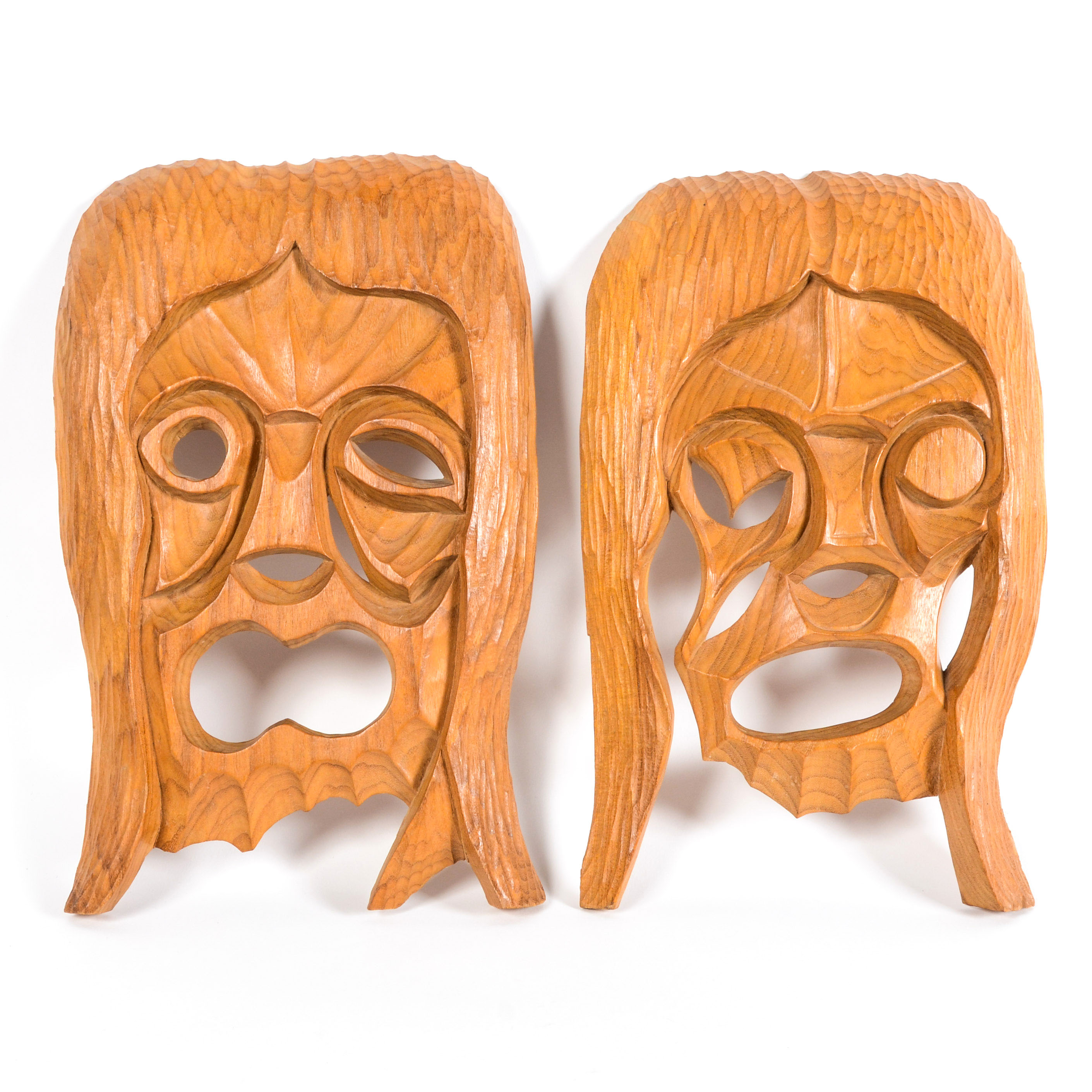 Pair of Carved Wood Wall Sculptures