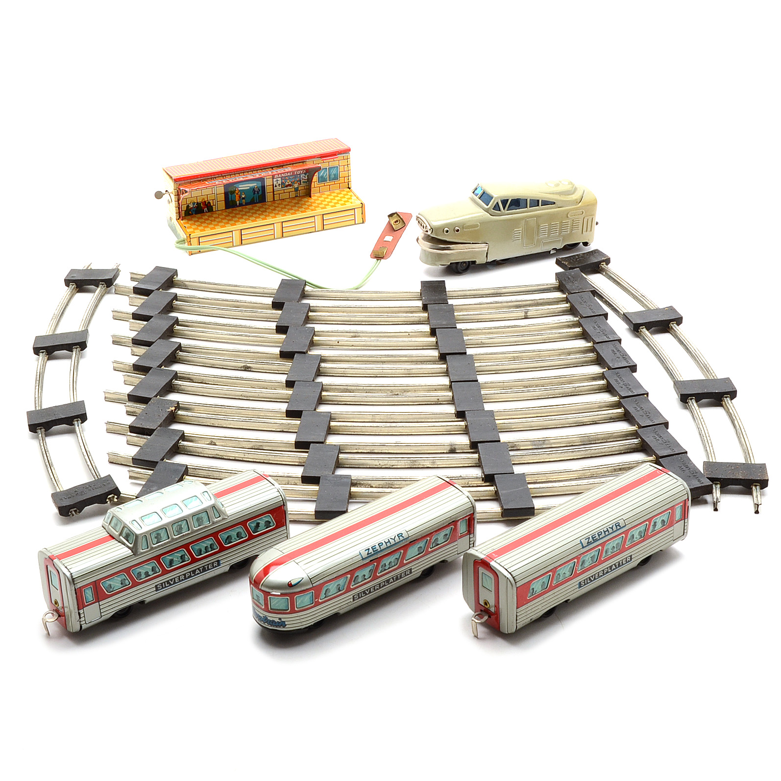 Rare Aerotrain Battery Operated Japanese Tin Train Set