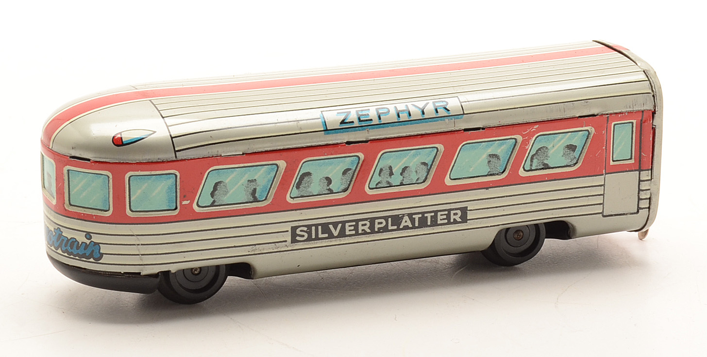 Rare Aerotrain Battery Operated Japanese Tin Train Set