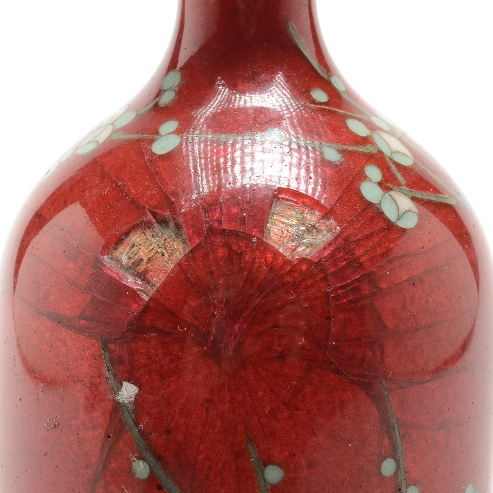 Japanese Red Cloisonné Vase with Bird and Cherry Blossoms