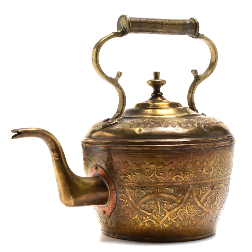 Large Chased Brass Teapot