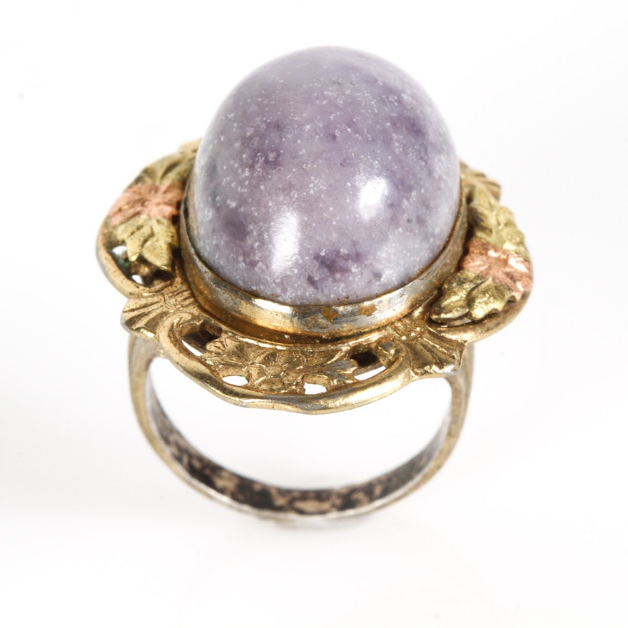 Vintage 10K Yellow Gold, Silver, and Sugilite Cocktail Ring