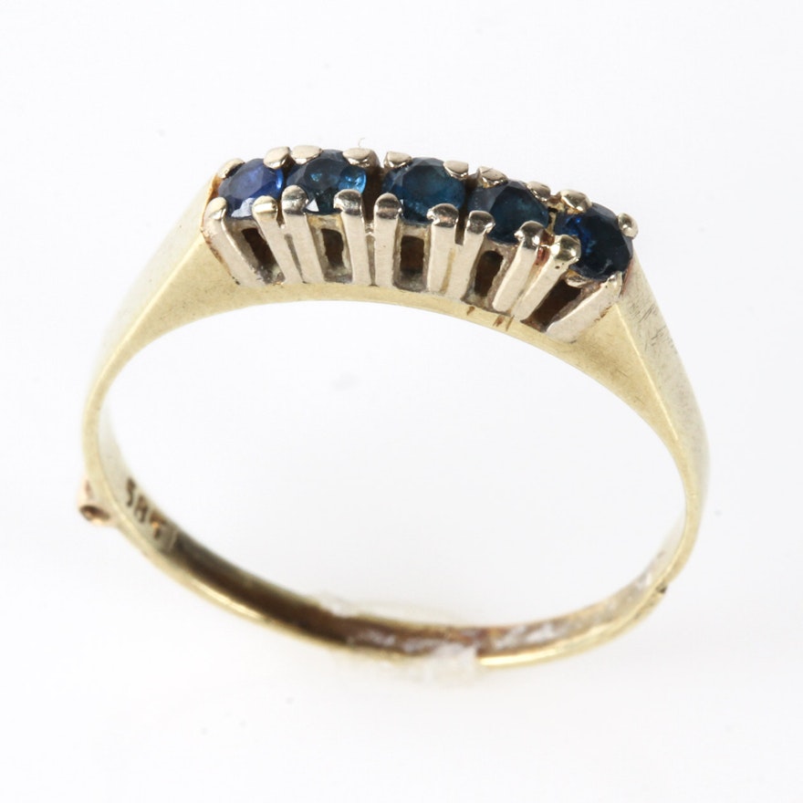 14K Yellow Gold and Synthetic Sapphire Band