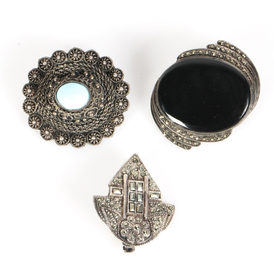 Vintage and Antique Sterling Silver and 900 Silver Brooches