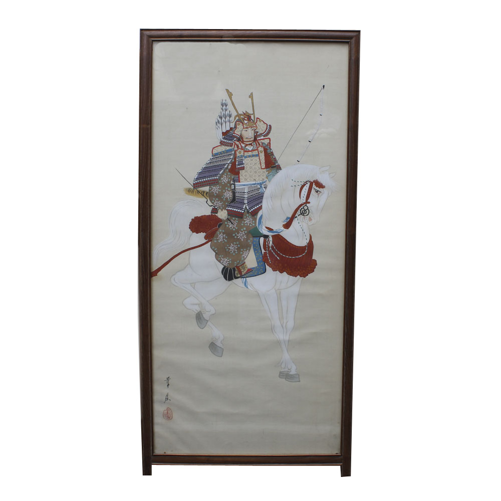Signed Japanese Painting of a Samurai on Horseback