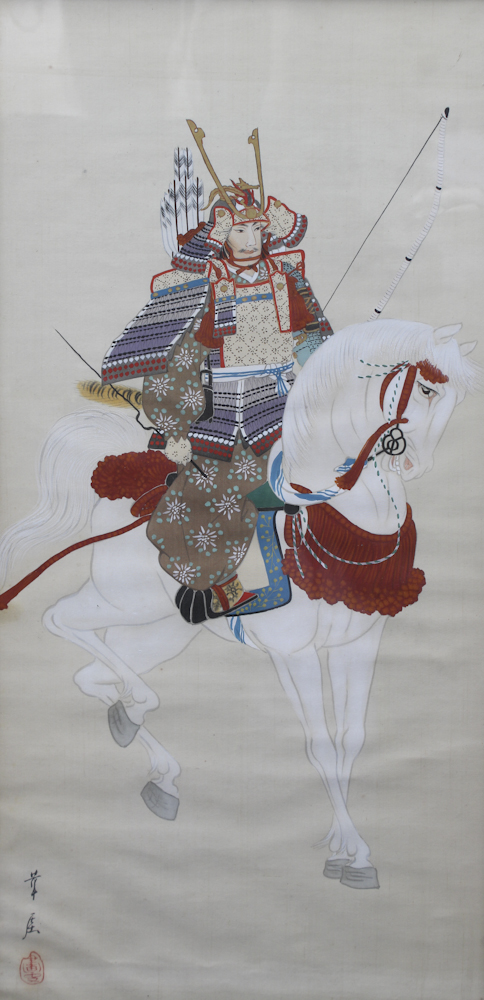 Signed Japanese Painting of a Samurai on Horseback