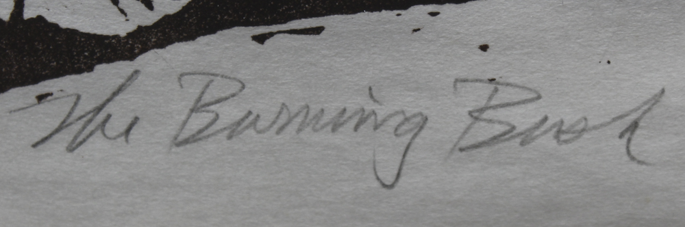 Robert Hodgell Woodcut of Moses Titled "The Burning Bush"