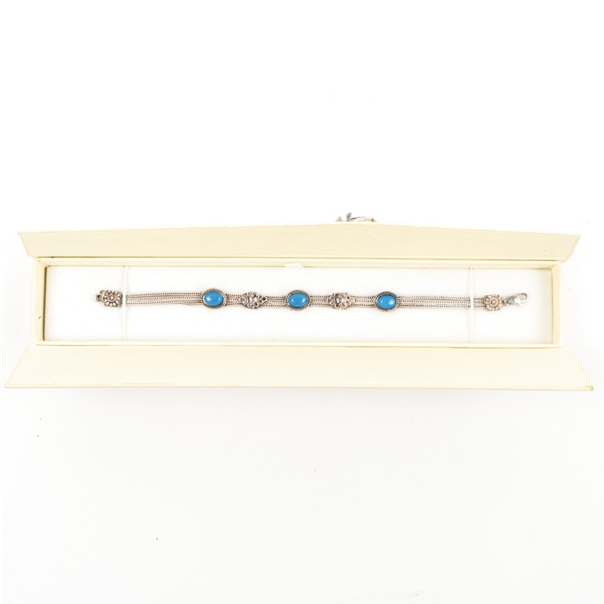 Turquoise and Sterling Silver Multi-Strand Bracelet