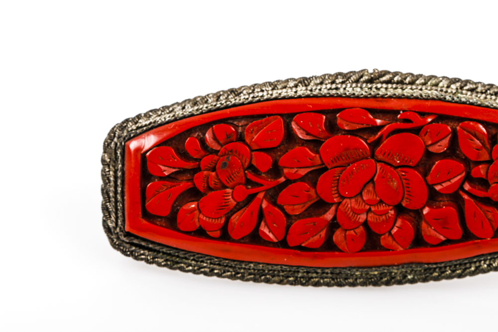 Carved Cinnabar Ring and Brooch