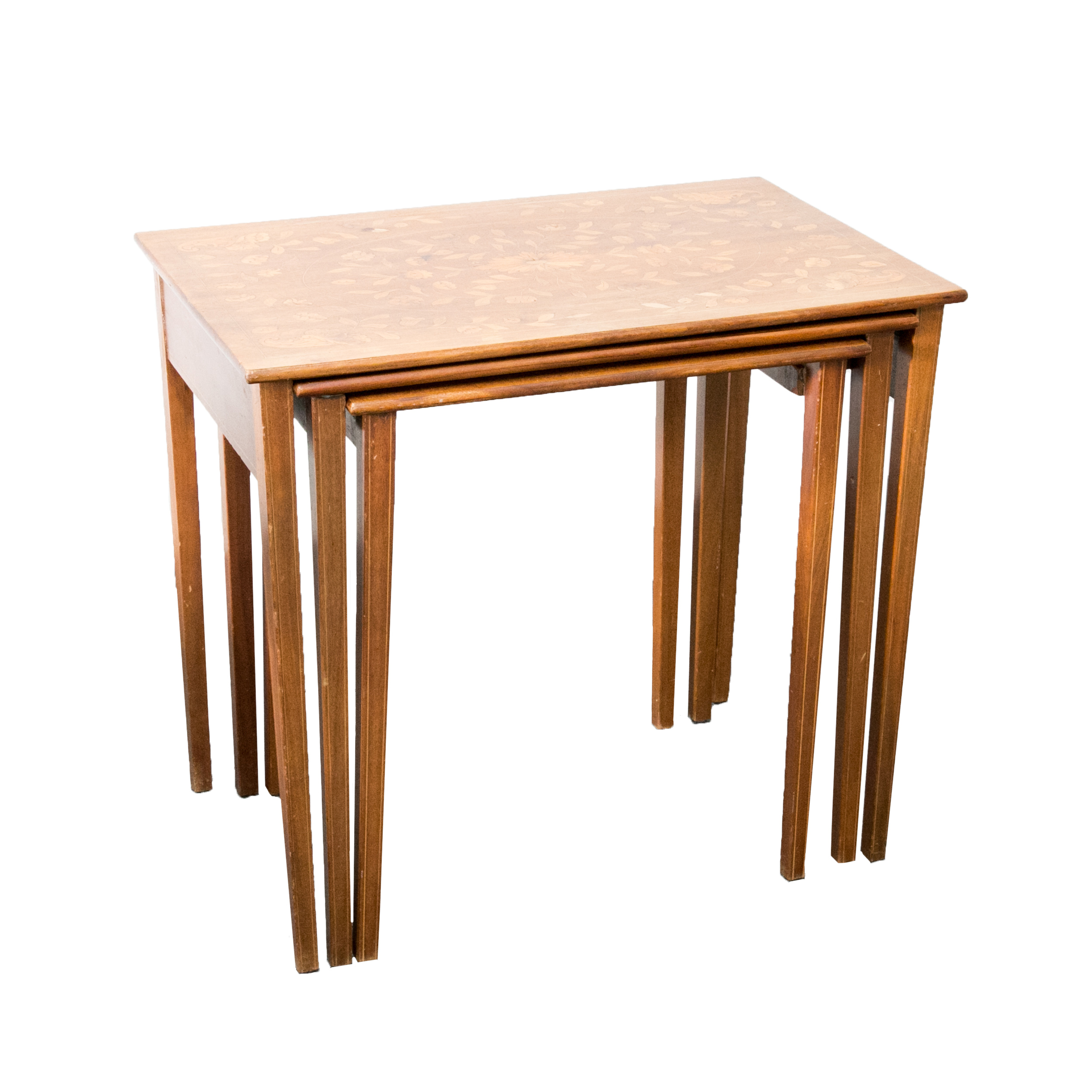 Vintage Dutch Floral Marquetry Nesting Tables