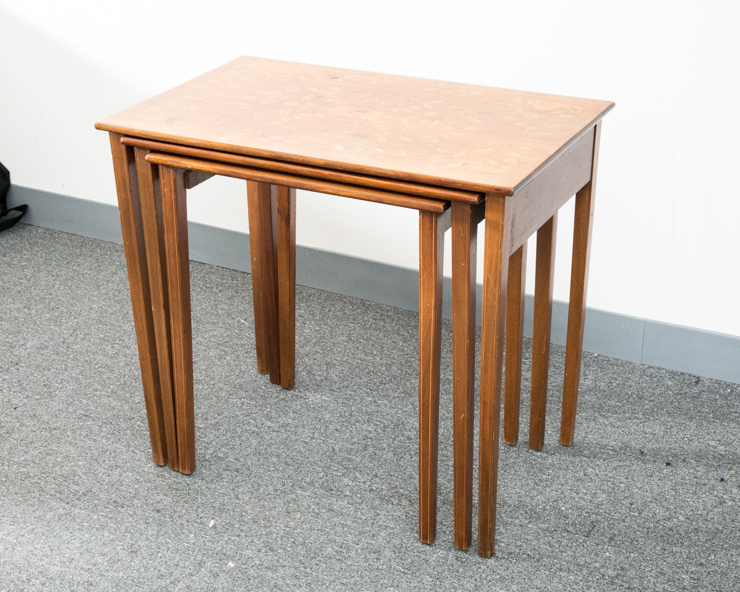 Vintage Dutch Floral Marquetry Nesting Tables