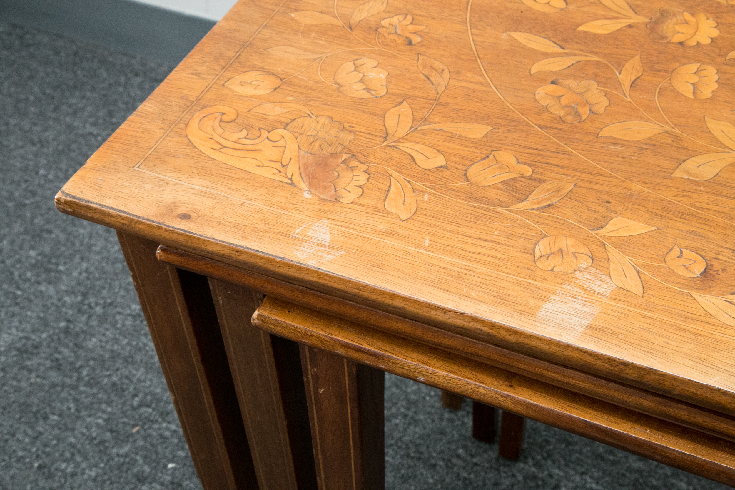 Vintage Dutch Floral Marquetry Nesting Tables