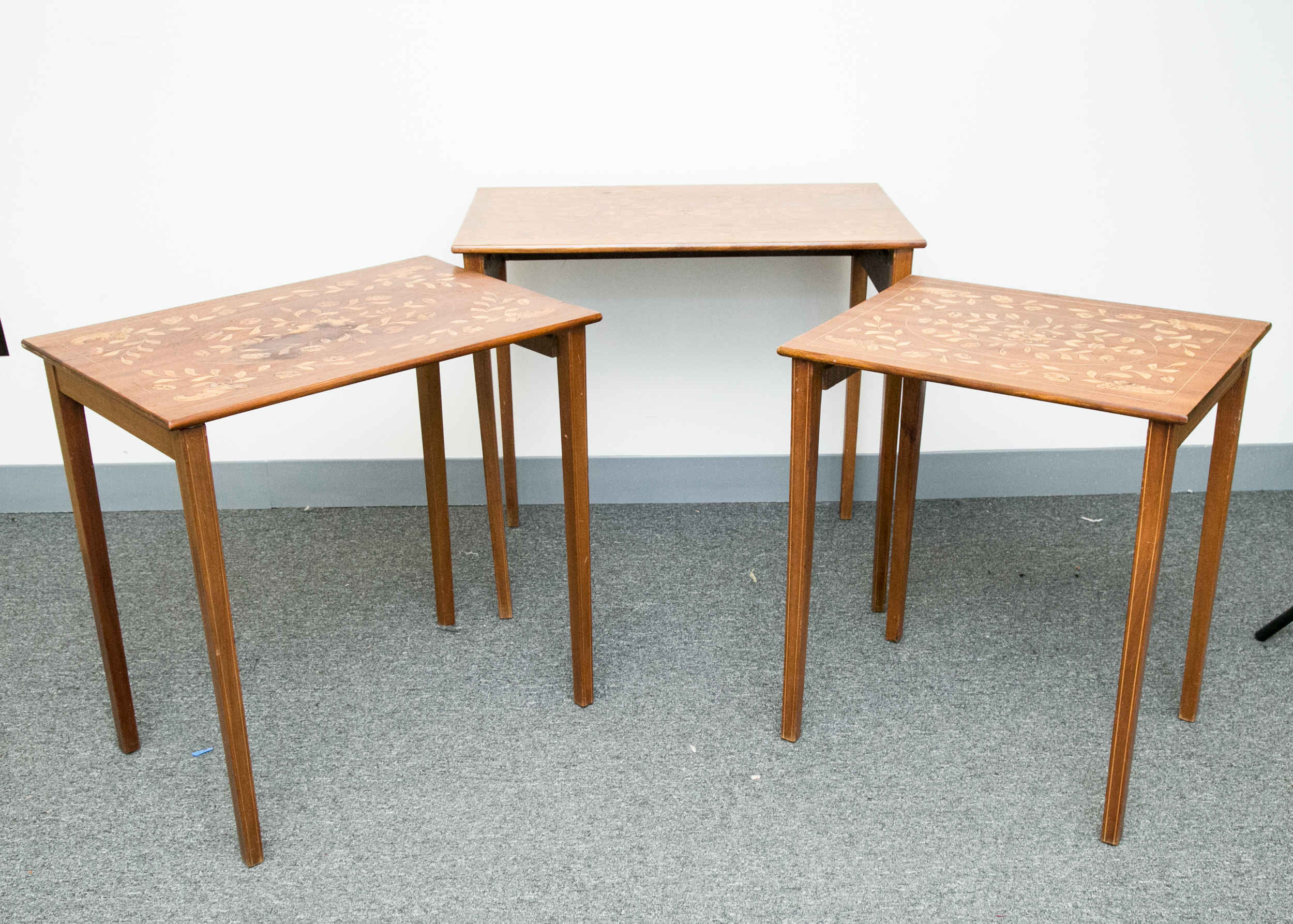 Vintage Dutch Floral Marquetry Nesting Tables