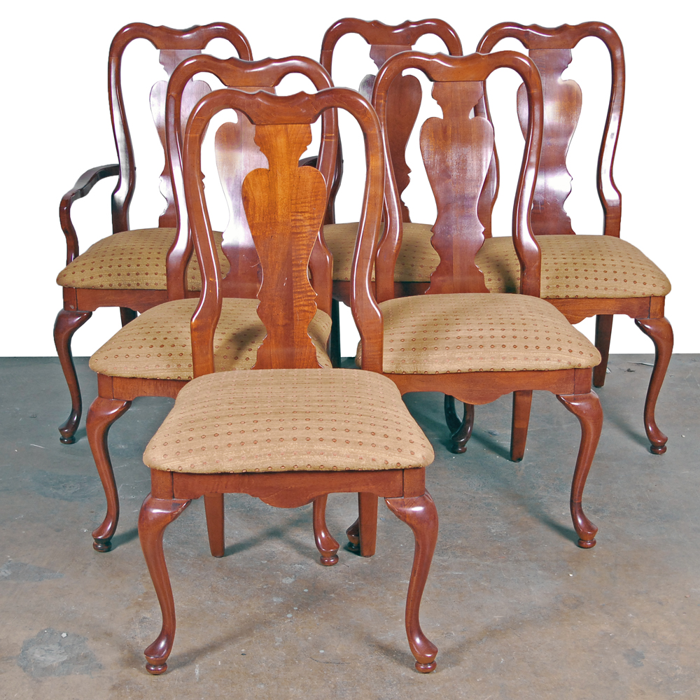 Set of Six Dining Chairs with Upholstered Seats