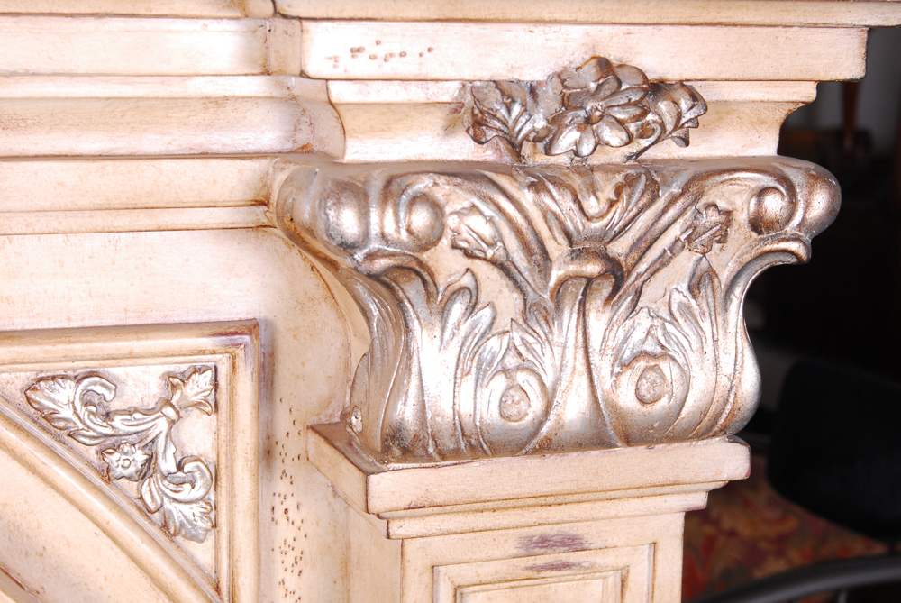 Beige Wood Cabinet with Bookshelf Hutch