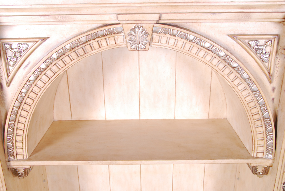 Beige Wood Cabinet with Bookshelf Hutch