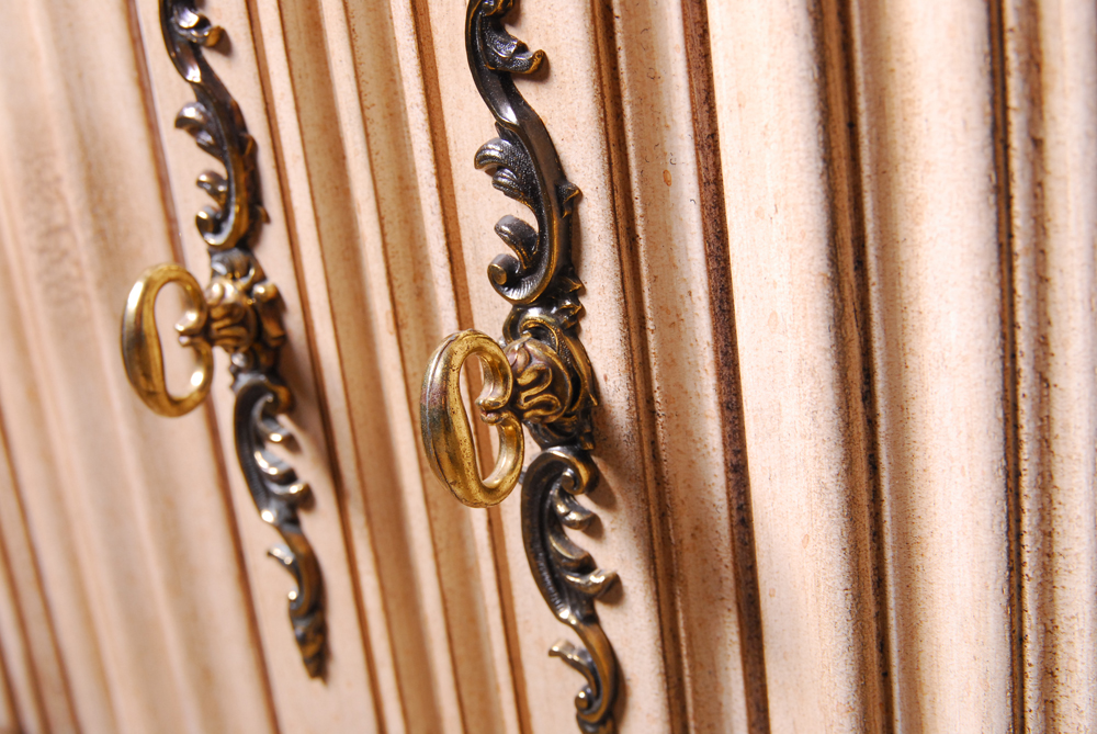 Beige Wood Cabinet with Bookshelf Hutch