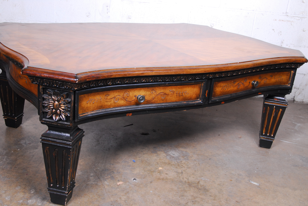 Large Wood Coffee Table with Drawers