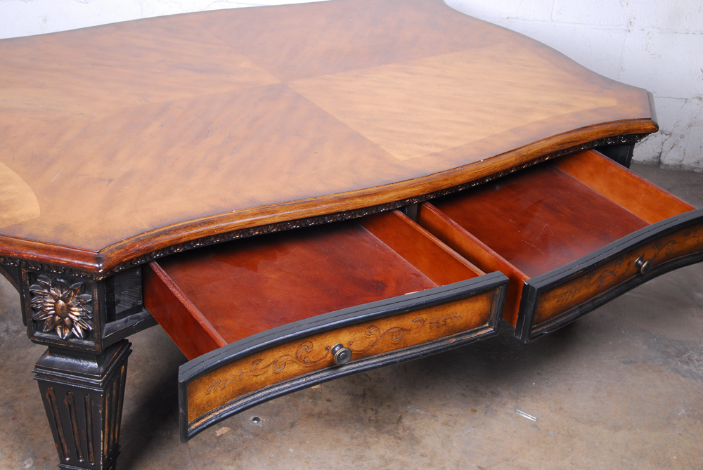 Large Wood Coffee Table with Drawers