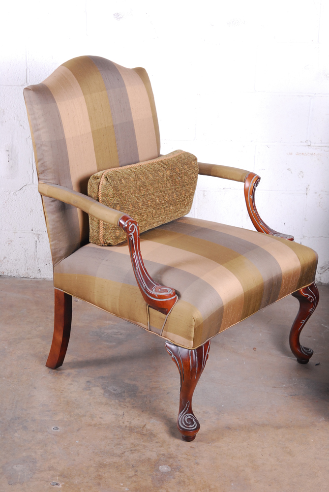 Pair of Silk Upholstered Arm Chairs