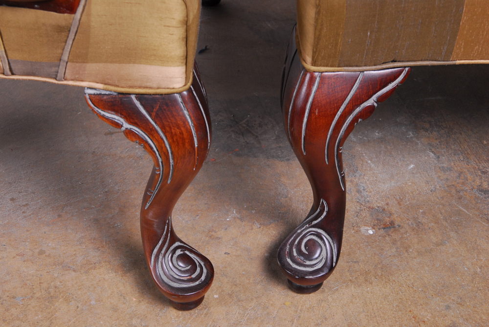 Pair of Silk Upholstered Arm Chairs