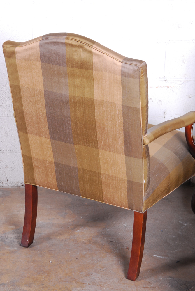 Pair of Silk Upholstered Arm Chairs