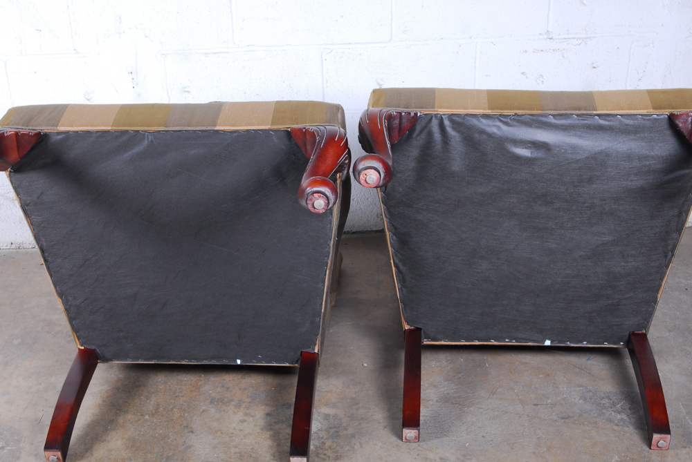 Pair of Silk Upholstered Arm Chairs