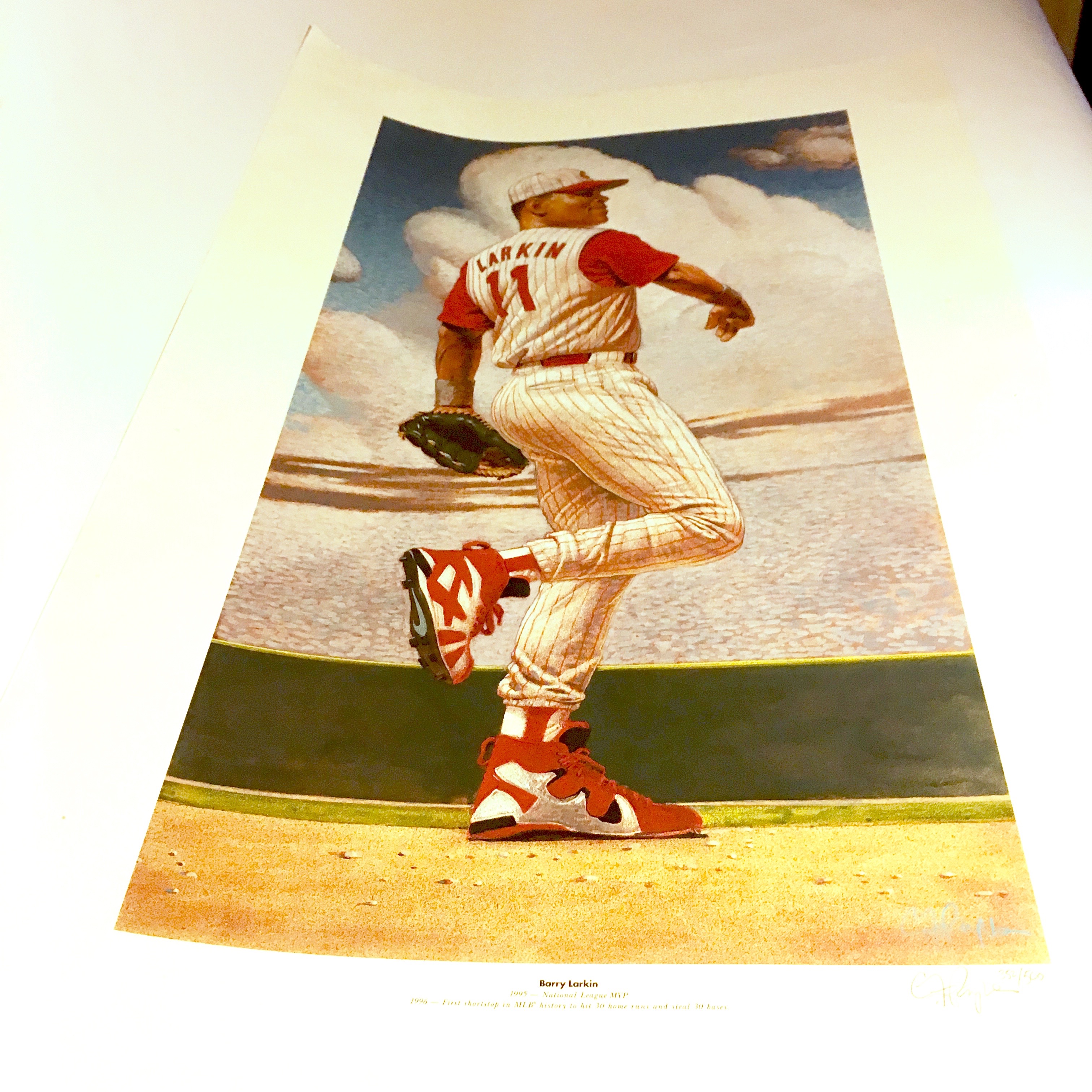 Artist Signed Print of Cincinnati Reds Player Barry Larkin