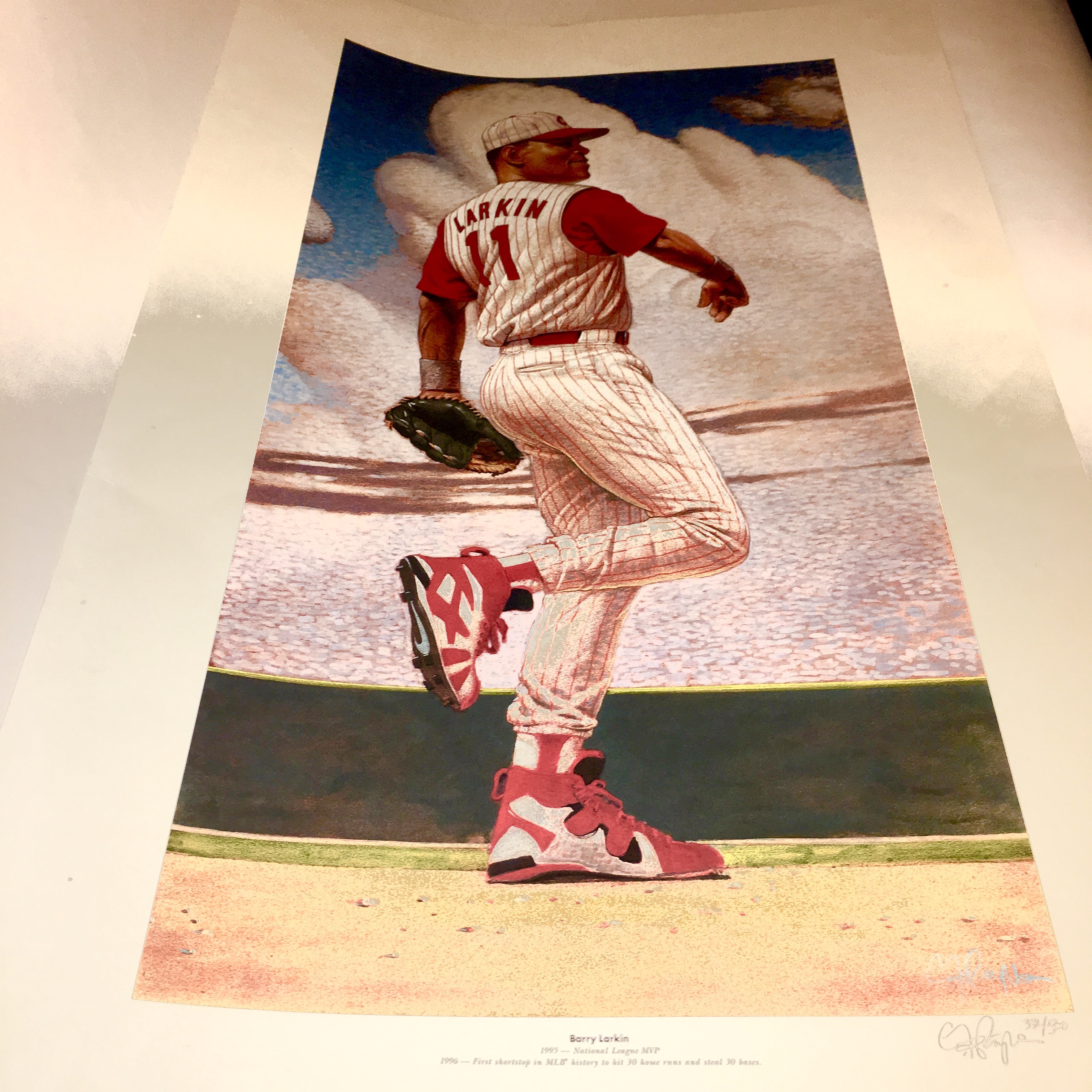 Artist Signed Print of Cincinnati Reds Player Barry Larkin