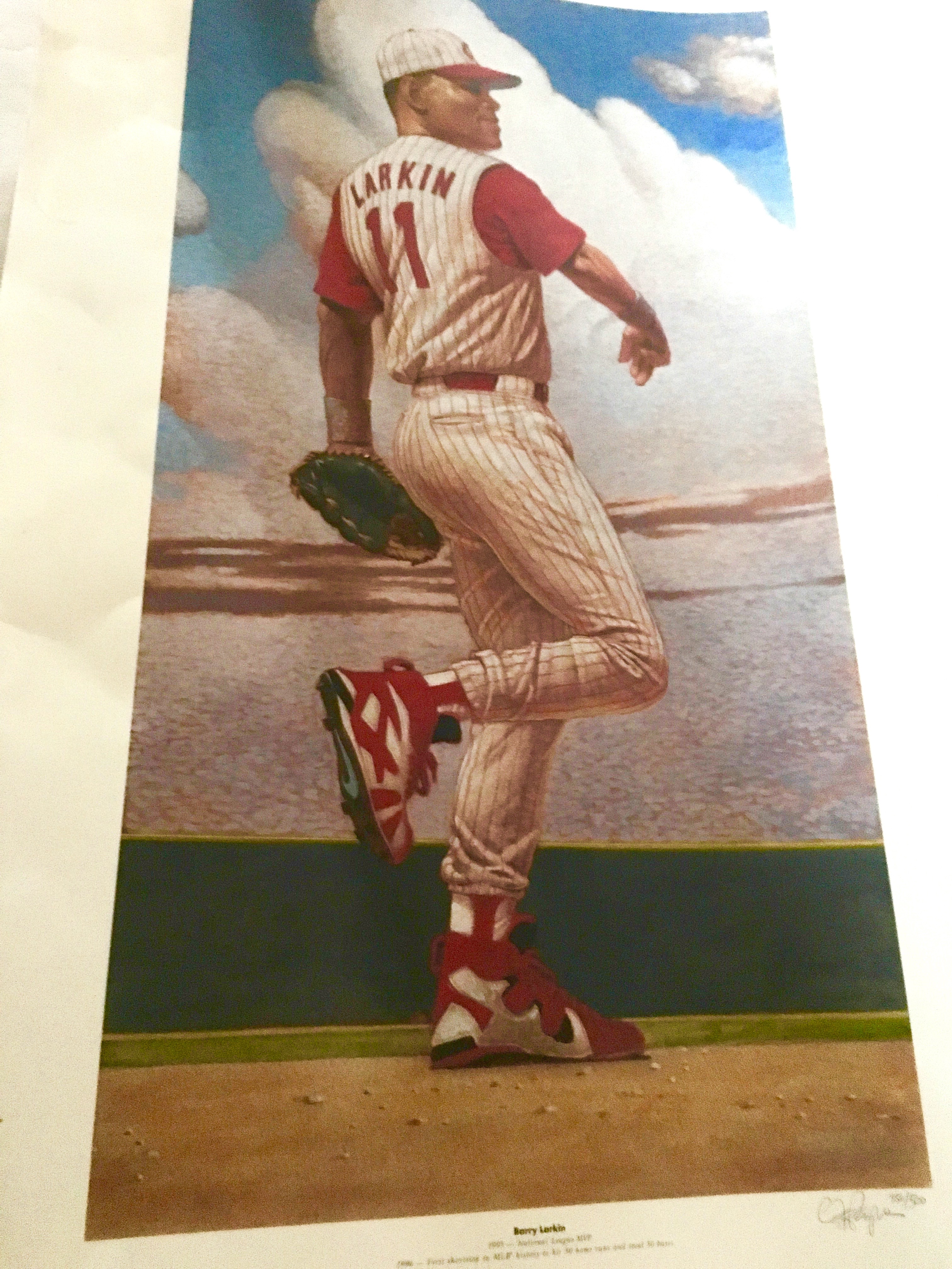 Artist Signed Print of Cincinnati Reds Player Barry Larkin