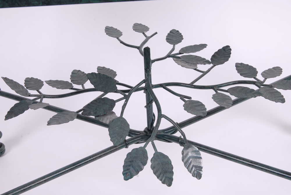 Green Enamel Metal and Glass Side Table