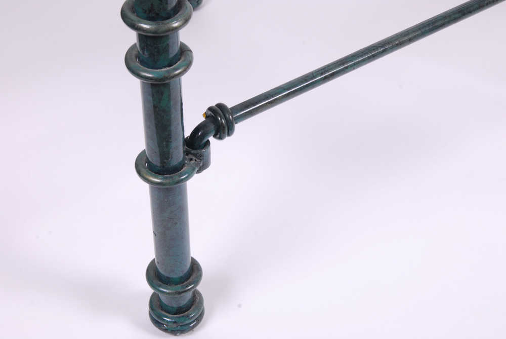 Green Enamel Metal and Glass Side Table