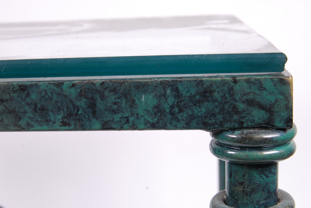 Green Enamel Metal and Glass Side Table
