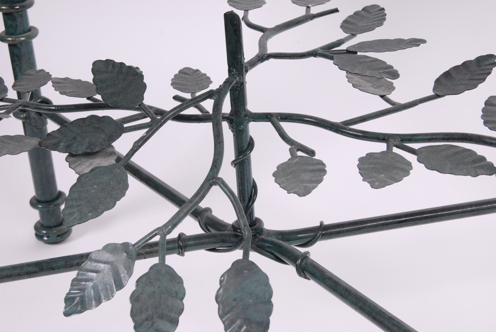 Green Enamel Metal and Glass Side Table