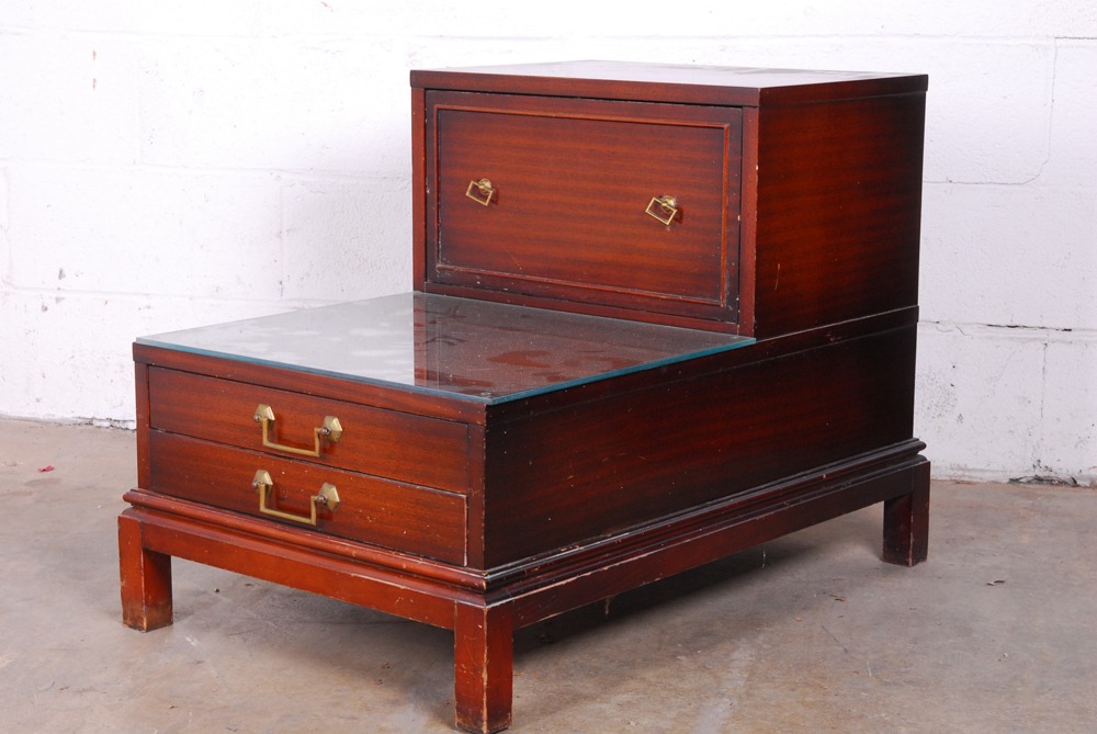 Stepped Mahogany End Table with Drawers