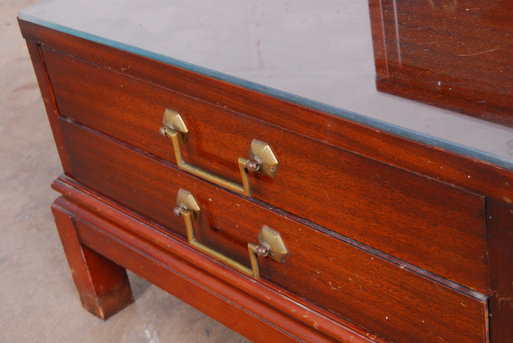 Stepped Mahogany End Table with Drawers