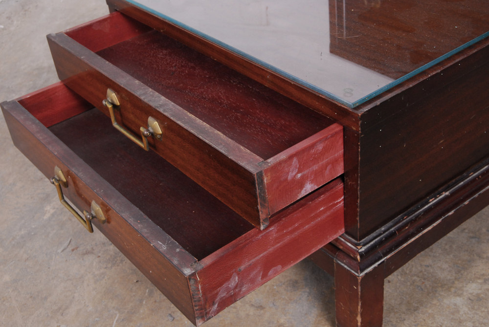 Stepped Mahogany End Table with Drawers